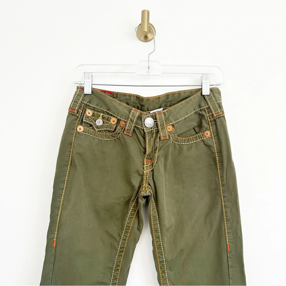 Vintage Y2K True Religion Green Low Rise Bootcut Cotton Pants Size 26 - Picture 3 of 10